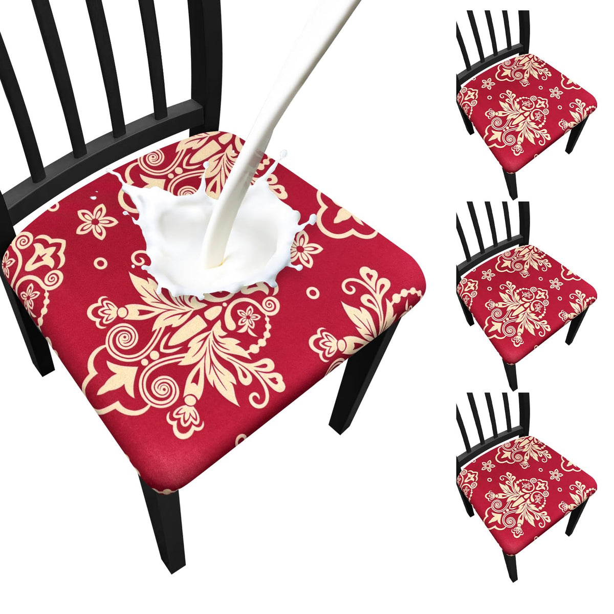 Waterproof Dining Chair Seat Covers Set of 6, Stretch Removable Dining Room Seat Covers for Dining Chairs, Kitchen, Hotel, Party