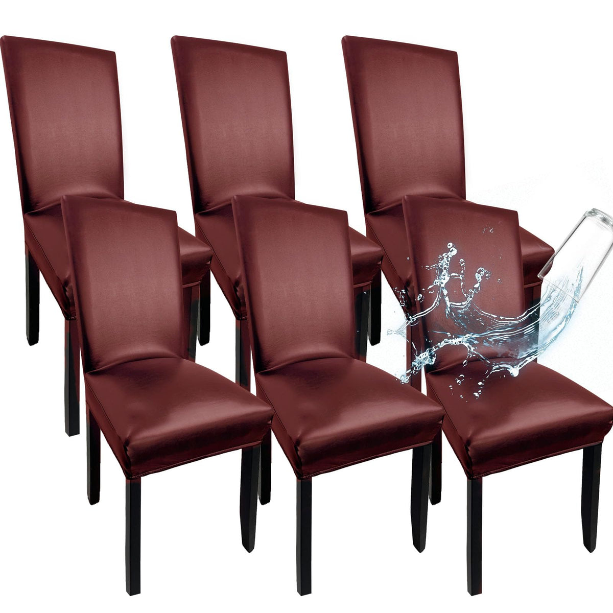 Leather Chair Covers for Dining Chairs Set of 4, Super Stretch Waterproof Kitchen Chair Covers Thickened Washable Dining Chair Slipcovers Black Chair Seat Covers for Dining/Kitchen/Banquet