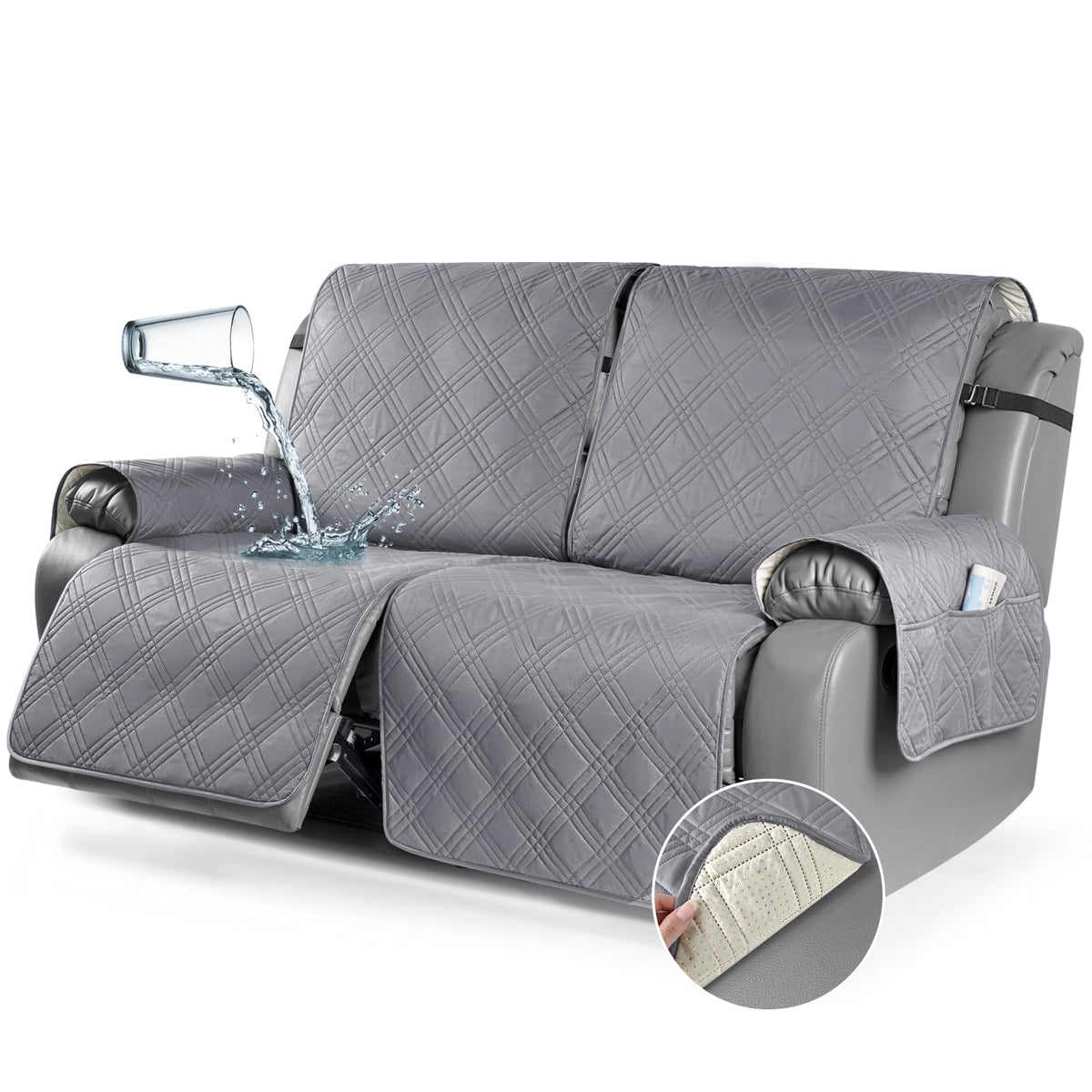 TAOCOCO 100% Waterproof Oversized Loveseat Recliner Cover, Non Slip Split Couch Covers for Reclining Loveseat with Elastic Straps for Kids Pets(Oversized 2 Seater, Chocolate)