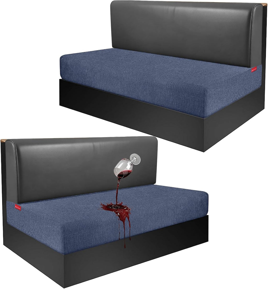 Waterproof RV Dinette Cushion Covers - Stretch Fabric Camper Seat Slipcover Replacement, Washable RV Couch Cover Designed for Camper Car Bench (Loveseat 2 Bench Cover, Blue Grey)