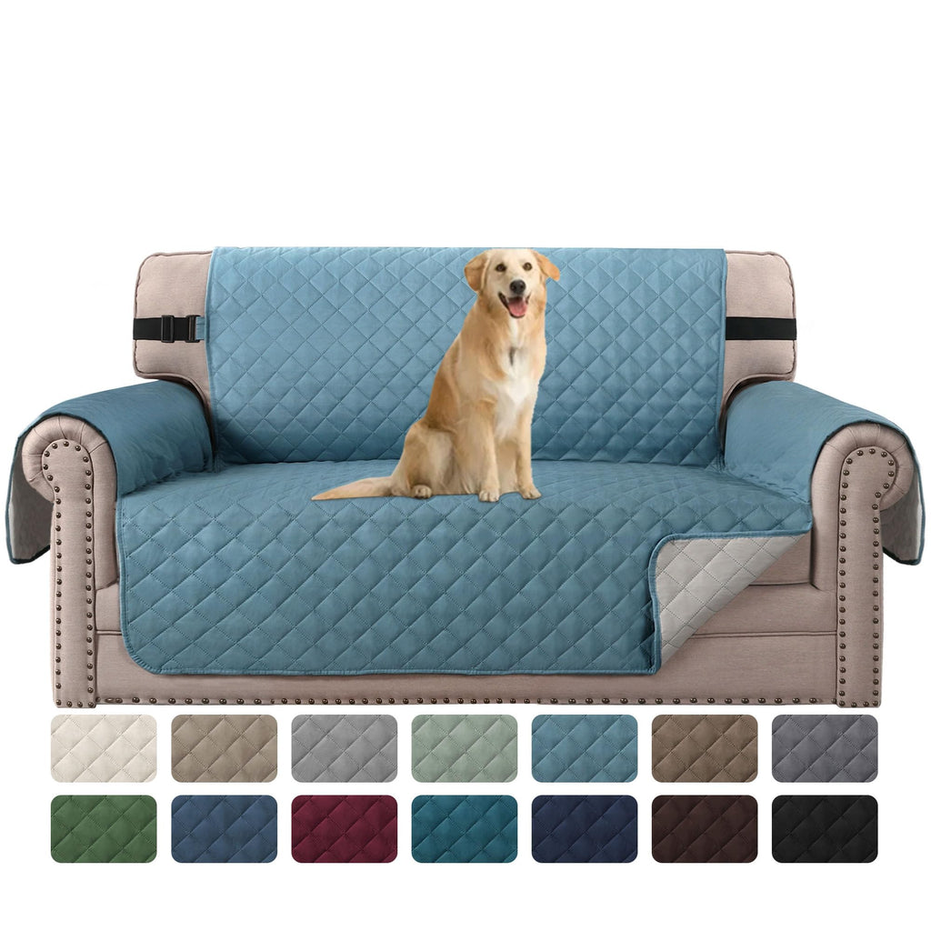 H.VERSAILTEX Reversible Couch Cover for 2 Cushion Couch Water Resistant Loveseat Washable Furniture Cover with Non-Slip Elastic Strap for Dogs, Pets, Kids(Oversized Loveseat, Charcoal Grey)