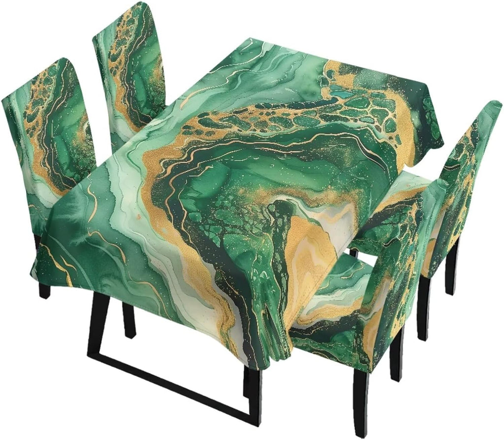 5 Pack Dining Table Cloth Rectangle 4 Seater Includes Kitchen Chair Covers, Stretch Seat Covers for Dining Chairs Anti-dust Washable Table Protector, Tribe Aztec Geometry Print