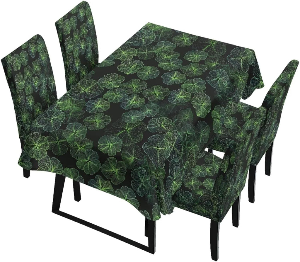 Polynesia Dining Room Chair Cover with Tablecloths 5 Pack, Scratch-Resistant Washable Parsons Chair Slipcovers Removable Table Cloth for Kitchen, Plumeria Floral Monstera Leaf Print Blue
