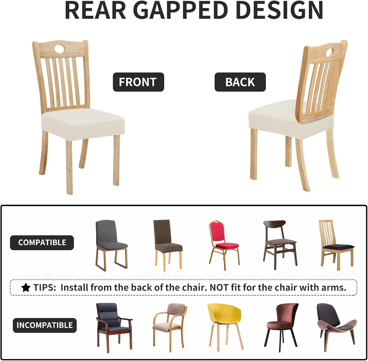 Easy-Going Waterproof Seat Covers for Dining Chairs Set of 4, Ivory