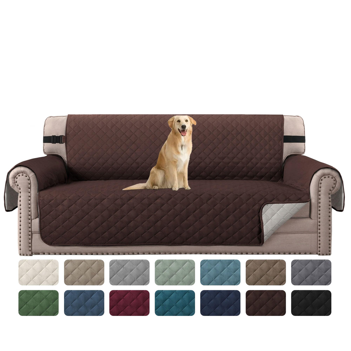 H.VERSAILTEX Reversible Couch Cover for 2 Cushion Couch Water Resistant Loveseat Washable Furniture Cover with Non-Slip Elastic Strap for Dogs, Pets, Kids(Oversized Loveseat, Charcoal Grey)