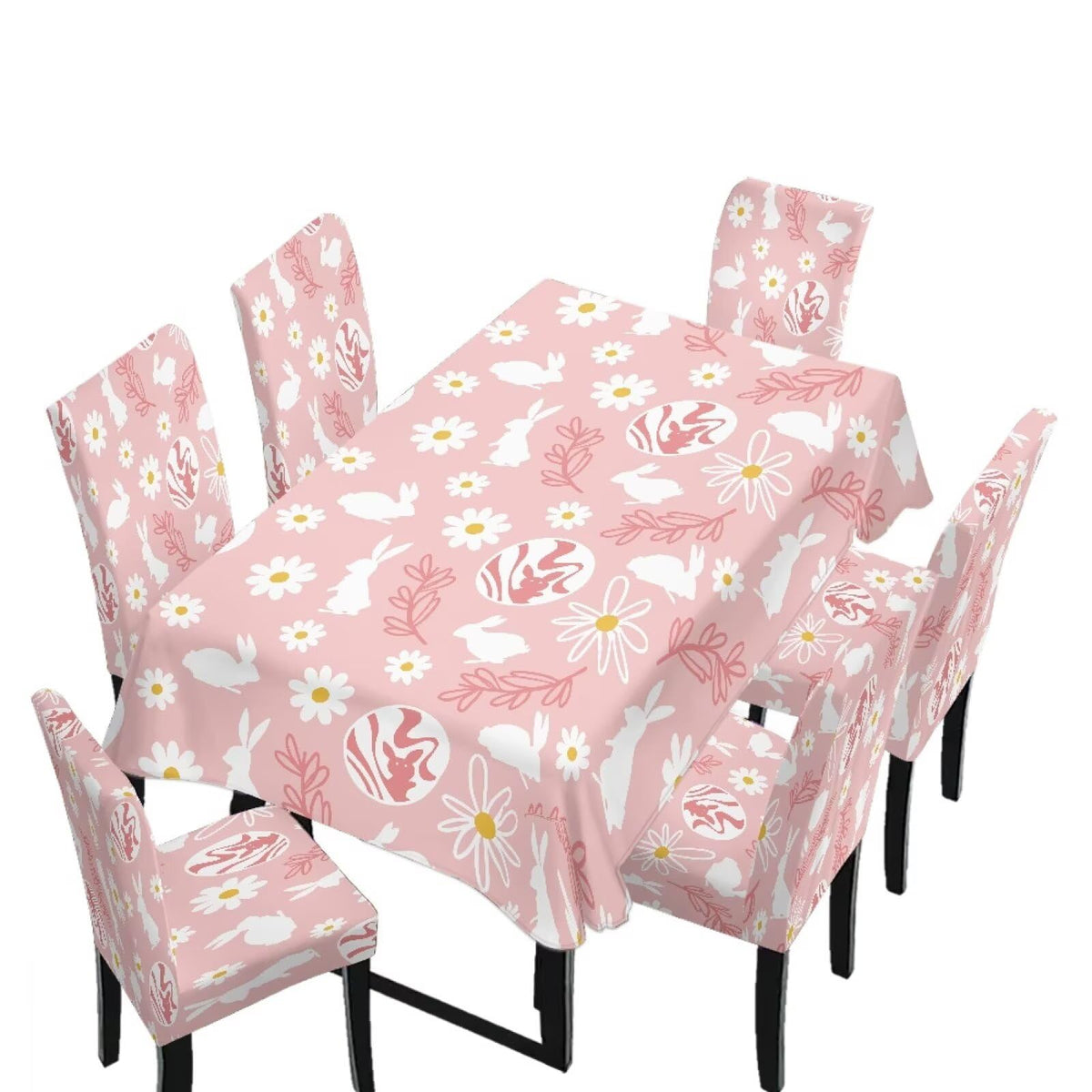 Light Grey 7 Pcs Tablecloth and Chair Covers Set Removable Chair Covers Set of 6 with Table Cover for Dining Room Washable Furniture Protector for Family Gathering Potluck