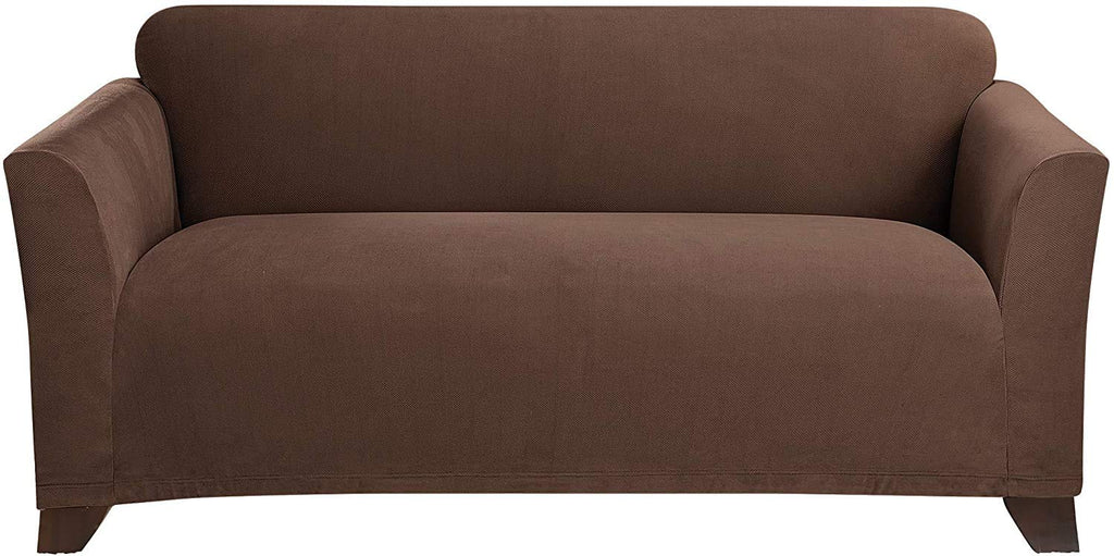 SureFit Form Fit Stretch Morgan Loveseat Slipcover - One Piece Polyester/Spandex Elastic Slipcover, Machine Washable (Loveseat Box Cushion, Ivory Color)