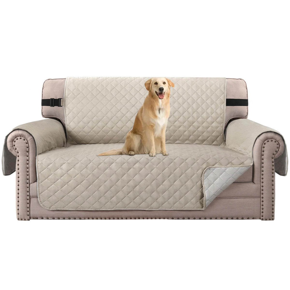 H.VERSAILTEX Reversible Couch Cover for 2 Cushion Couch Water Resistant Loveseat Washable Furniture Cover with Non-Slip Elastic Strap for Dogs, Pets, Kids(Oversized Loveseat, Charcoal Grey)