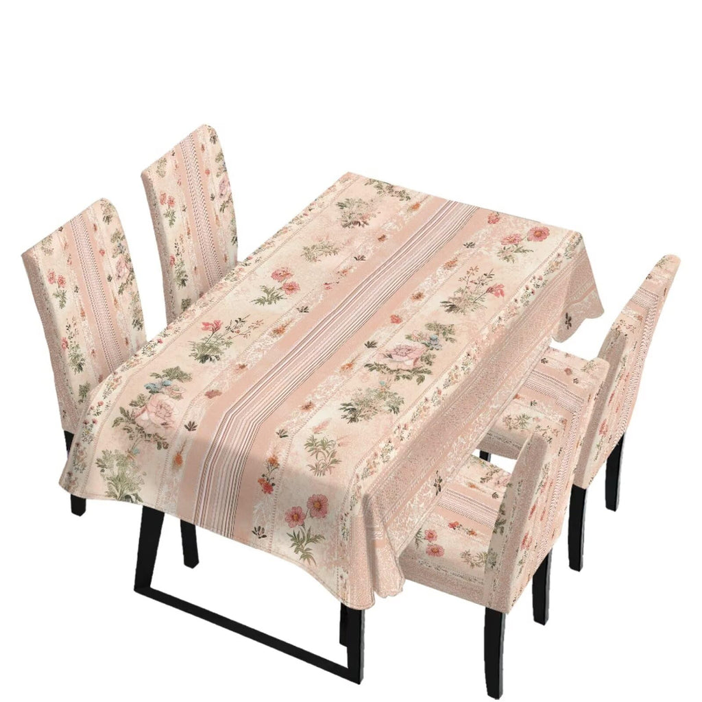 5 Pack Dining Room Chair Cover Set and Table Cloth Rectangle, Dust Proof Machine Washable Tablecloths Comfortable Chair Seat Slipcovers for Restaurant Decor, Abstract Fluid Marble