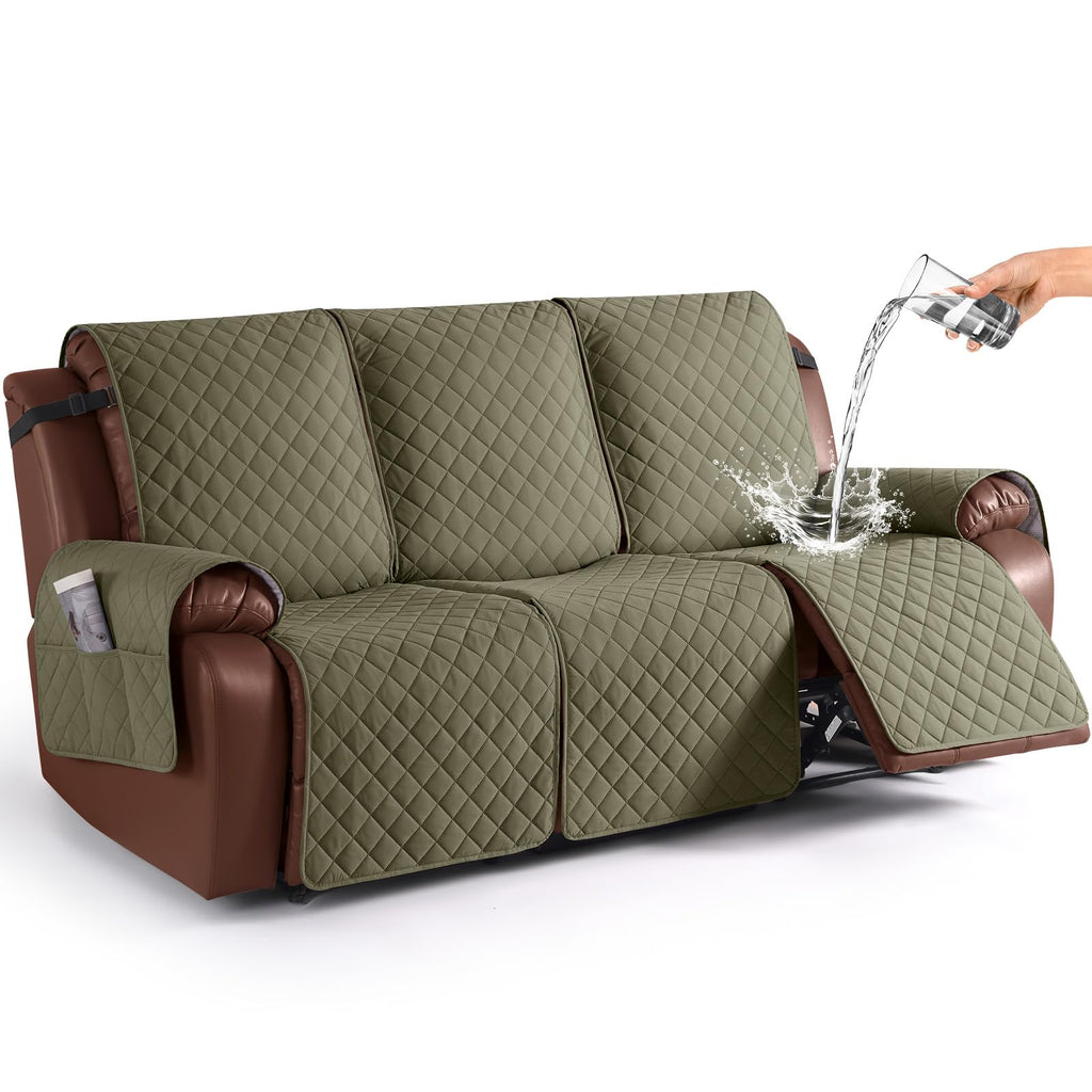 KinCam Waterproof Loveseat Recliner Covers Washable, 2 Seater, Light Gray