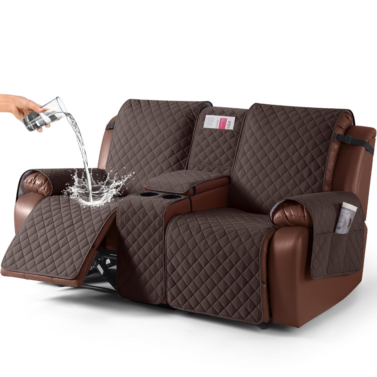 KinCam 100% Waterproof Loveseat Recliner Cover with Console, Khaki