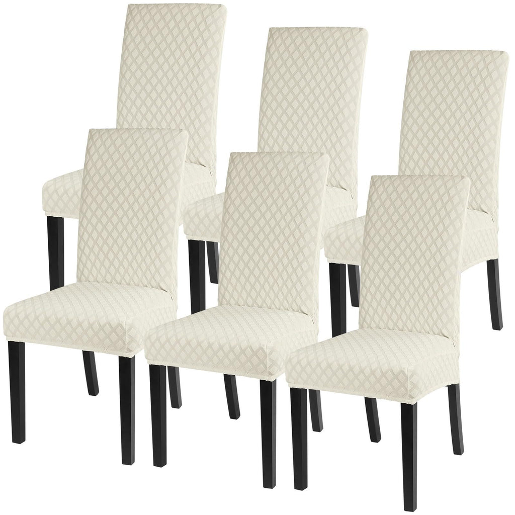 SearchI Dining Room Chair Covers Set of 6, Stretch Jacquard Parsons Chair Slipcovers Super Fit Removable Washable Kitchen Chair Protector Cover for Dining Room, Hotel, Ceremony (Beige Rhombus)