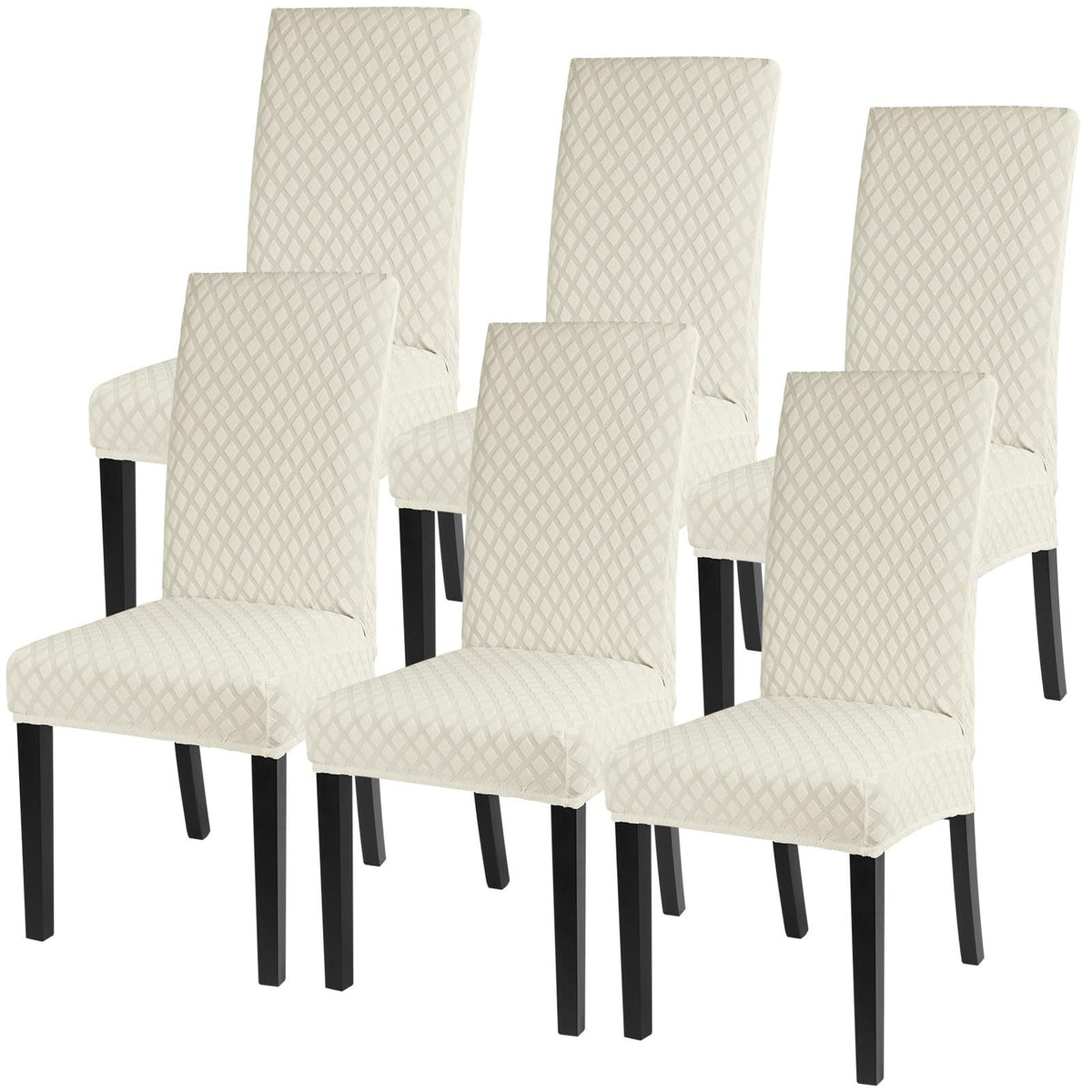 SearchI Dining Room Chair Covers Set of 6, Stretch Jacquard Parsons Chair Slipcovers Super Fit Removable Washable Kitchen Chair Protector Cover for Dining Room, Hotel, Ceremony (Beige Rhombus)