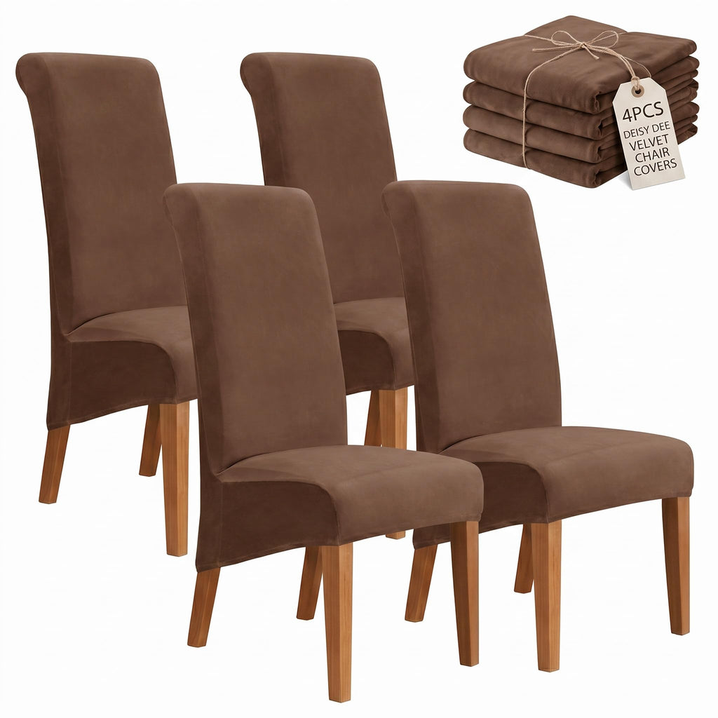 Velvet Dining Chair Covers Set of 2, Extra Large XL Oversized Stretch Parsons Chair Slipcovers for High Back Dining Room Kitchen, Non-Slip Removable Washable Chair Protectors,Khaki