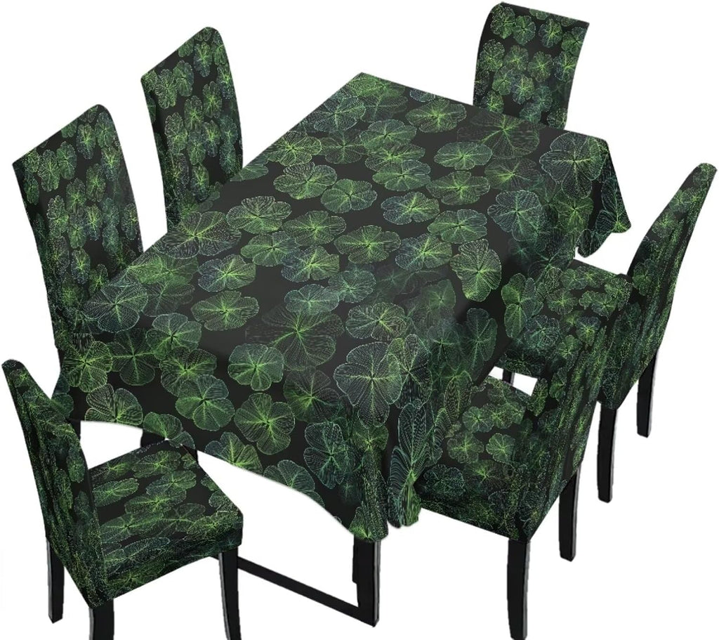 Polynesia Dining Room Chair Cover with Tablecloths 5 Pack, Scratch-Resistant Washable Parsons Chair Slipcovers Removable Table Cloth for Kitchen, Plumeria Floral Monstera Leaf Print Blue