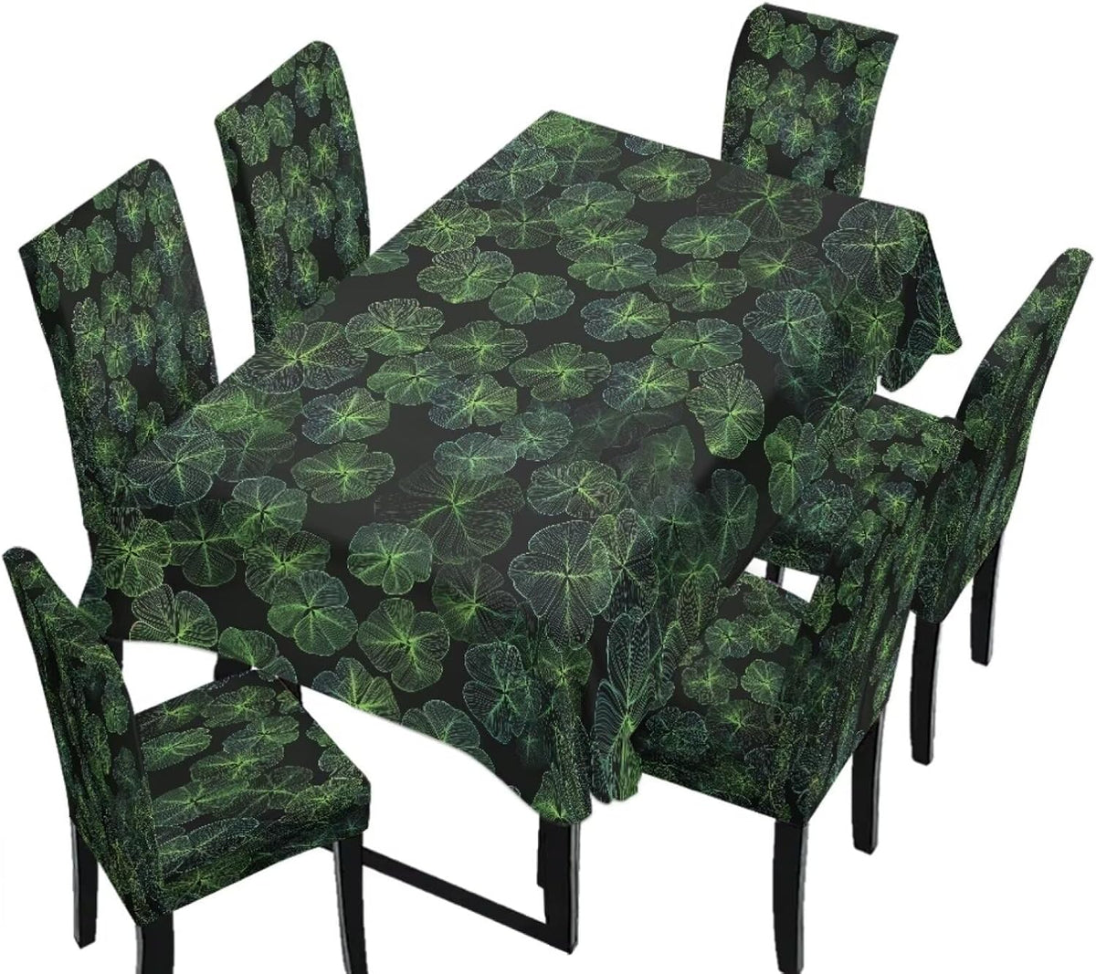Polynesia Dining Room Chair Cover with Tablecloths 5 Pack, Scratch-Resistant Washable Parsons Chair Slipcovers Removable Table Cloth for Kitchen, Plumeria Floral Monstera Leaf Print Blue