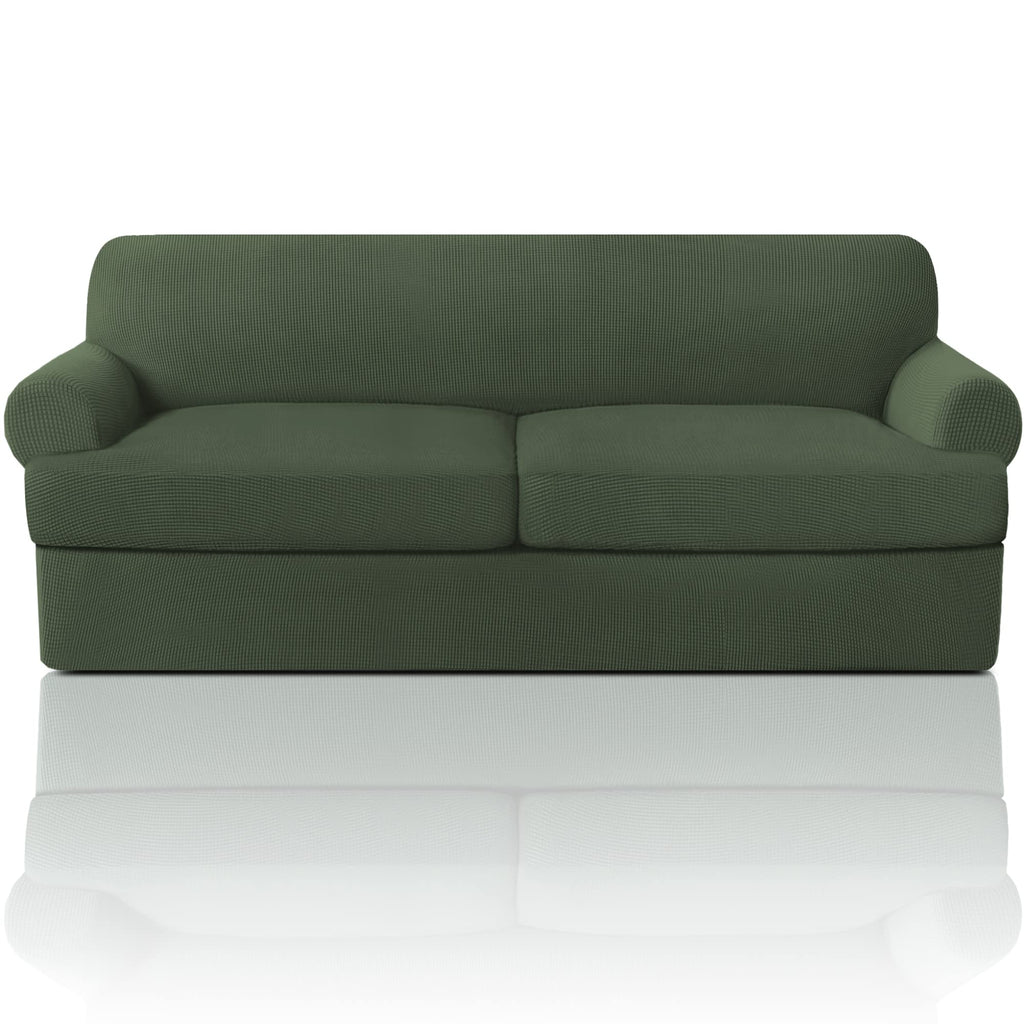 PrinceDeco T Cushion Loveseat Slipcover - 3 Pieces Sofa Cover for 2 Cushion Couch with 2 Individual T Shape Seat Covers Width Up to 76 Inch - Stretch, Machine Washable, Porcelain