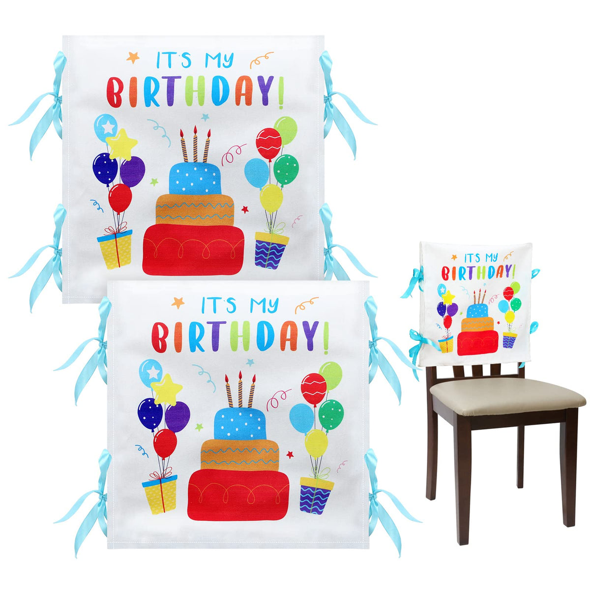 Tudomro 2 Pieces Birthday Chair Cover for Classroom,Blue, Pink