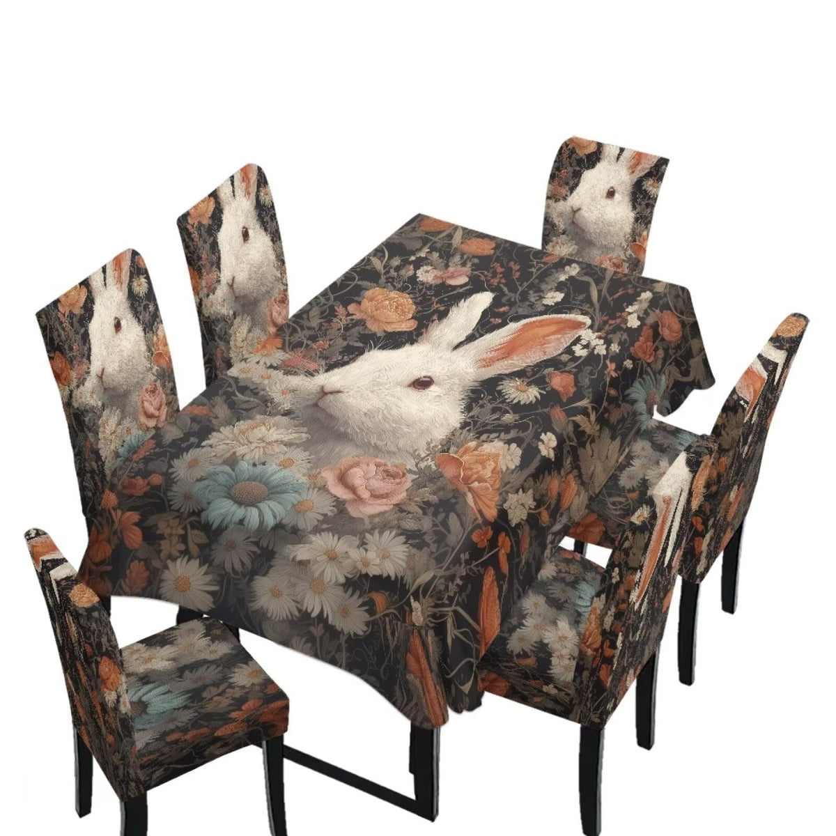 Table Cloth and Dining Chair Covers Set of 5, Kitchen Chair Slipcovers Rectangle Table Cover, Removable Anti-dust Tablecloths Stain Resistant Soft Hotel Decor, Retro Geometry Flower