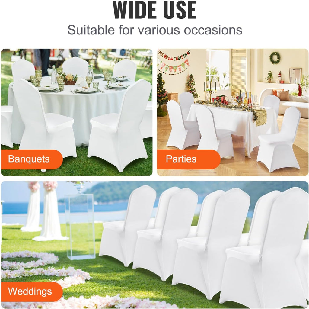 VEVOR 100 Pcs White Chair Covers Polyester Spandex Chair Cover Stretch Slipcovers for Wedding Party Dining Banquet Flat-Front Chair Covers