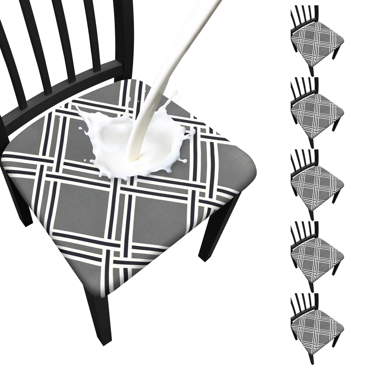 Waterproof Dining Chair Seat Covers Set of 6, Stretch Removable Dining Room Seat Covers for Dining Chairs, Kitchen, Hotel, Party