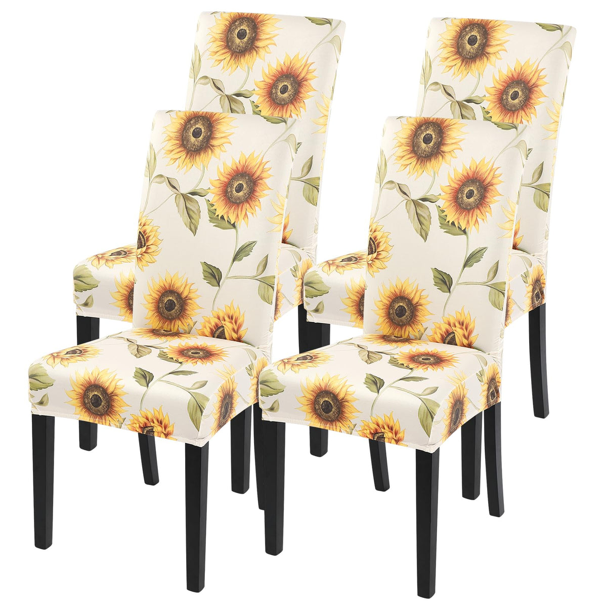 SearchI Chair Covers Slipcovers Set of 4, Spandex Super Fit Stretch Removable Washable Kitchen Parsons Protector for Dining Room,Hotel,Ceremony,Beige+Flowers