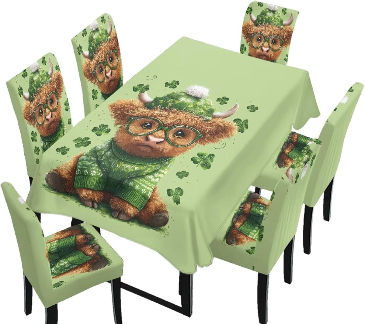 5 Pack Dining Table Cloth Rectangle 4 Seater Includes Kitchen Chair Covers, Stretch Seat Covers for Dining Chairs Anti-dust Washable Table Protector, Tribe Aztec Geometry Print