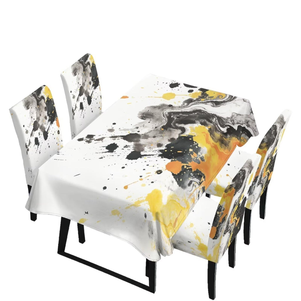 Easter Table Cloth Rectangle Table Set of 7 Include Kitchen Chair Covers and Tablecloths for Dining Room Banquet, Chair Seat Protector Cover, Easter Egg Bunny Floral Print Yellow