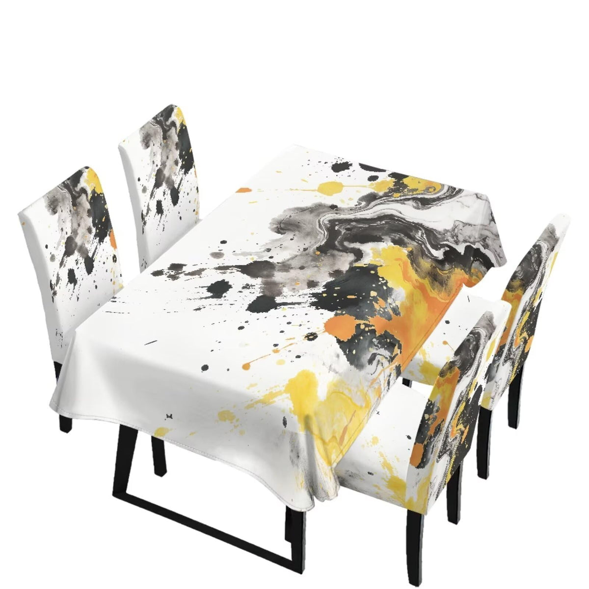 Easter Table Cloth Rectangle Table Set of 7 Include Kitchen Chair Covers and Tablecloths for Dining Room Banquet, Chair Seat Protector Cover, Easter Egg Bunny Floral Print Yellow