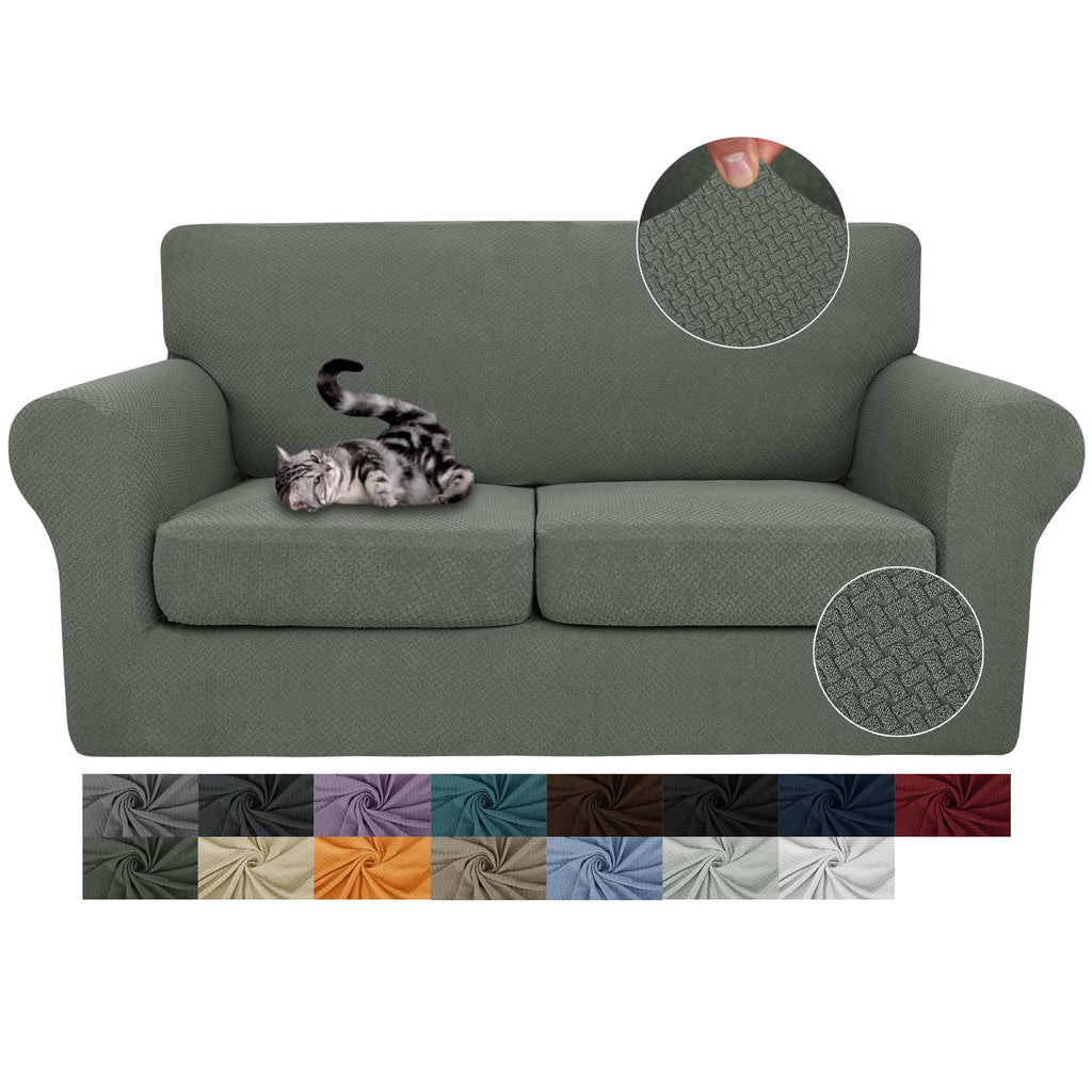 JIVINER 3 Pieces Stretch Couch Covers for 2 Cushion Couch Fitted Thick Loveseat Sofa Slipcover with 2 Seat Cushion Covers for Living Room Pet Dogs (Loveseat, Off White)