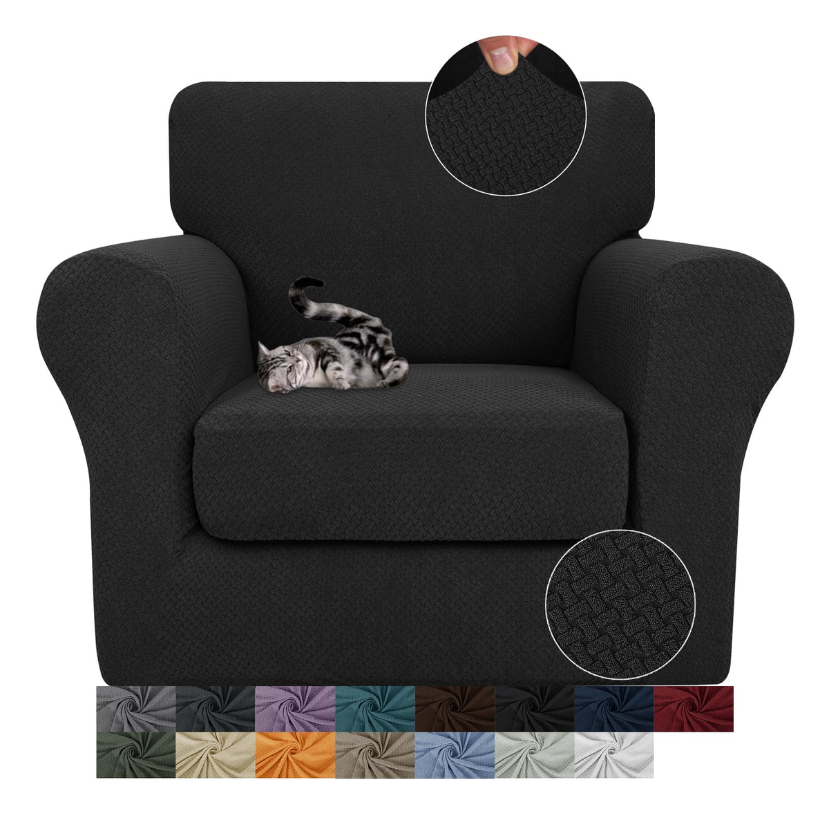 JIVINER 3 Pieces Stretch Couch Covers for 2 Cushion Couch Fitted Thick Loveseat Sofa Slipcover with 2 Seat Cushion Covers for Living Room Pet Dogs (Loveseat, Off White)