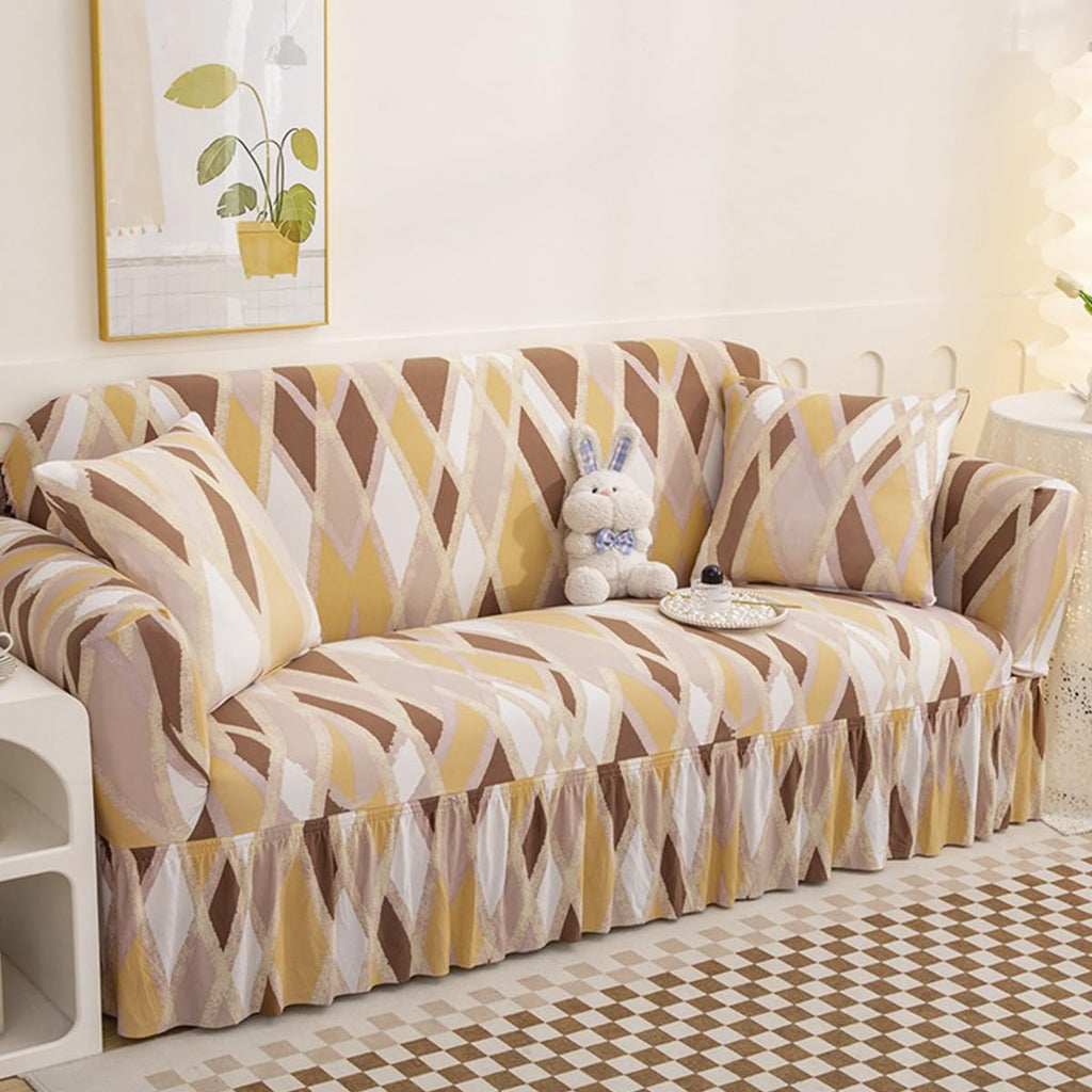 KAIJIE with Skirt 2-Seater Sofa Cover with Four Season Universal Polyester Fabric Jacquard Pattern Anti Slip and Anti pet Modern Furniture Protection Slipcover