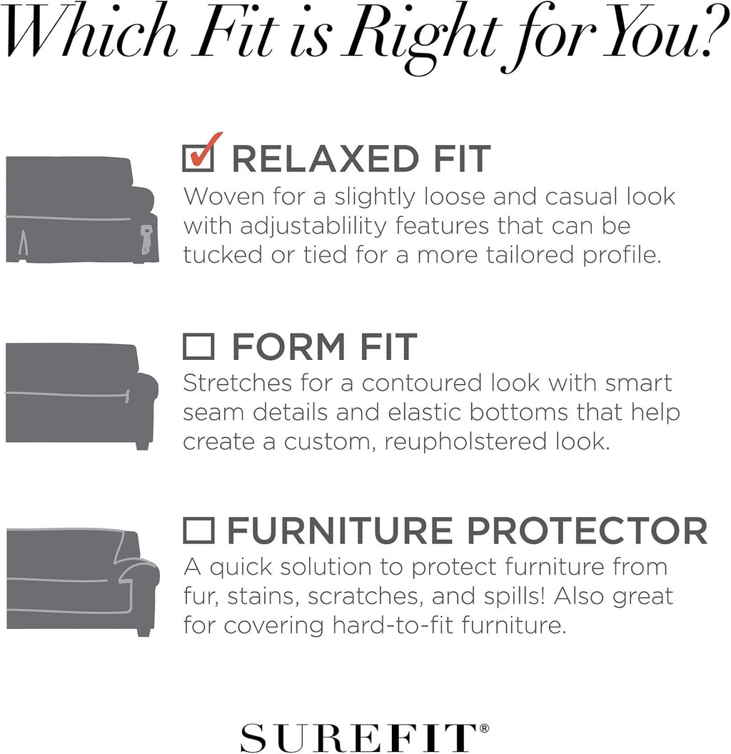 SureFit Cotton Duck Loveseat Box Cushion One Piece Slipcover, Furniture Cover, Relaxed Woven Fit, 100% Cotton, Machine Washable, Gray
