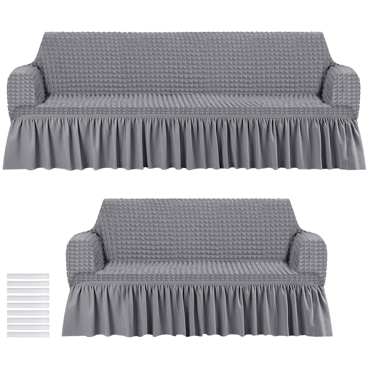 Fanfanwin 2 Pcs Sofa and Loveseat Slipcover Set with Skirt, Navy Blue