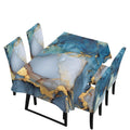 5 Pack Dining Table Cloth Rectangle 4 Seater Includes Kitchen Chair Covers, Stretch Seat Covers for Dining Chairs Anti-dust Washable Table Protector, Tribe Aztec Geometry Print