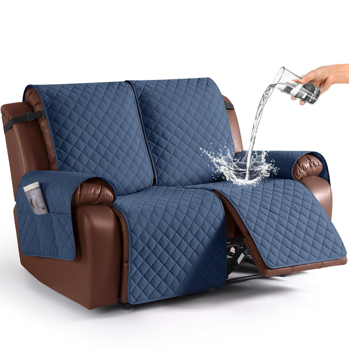 KinCam Waterproof Loveseat Recliner Covers Washable, 2 Seater, Light Gray