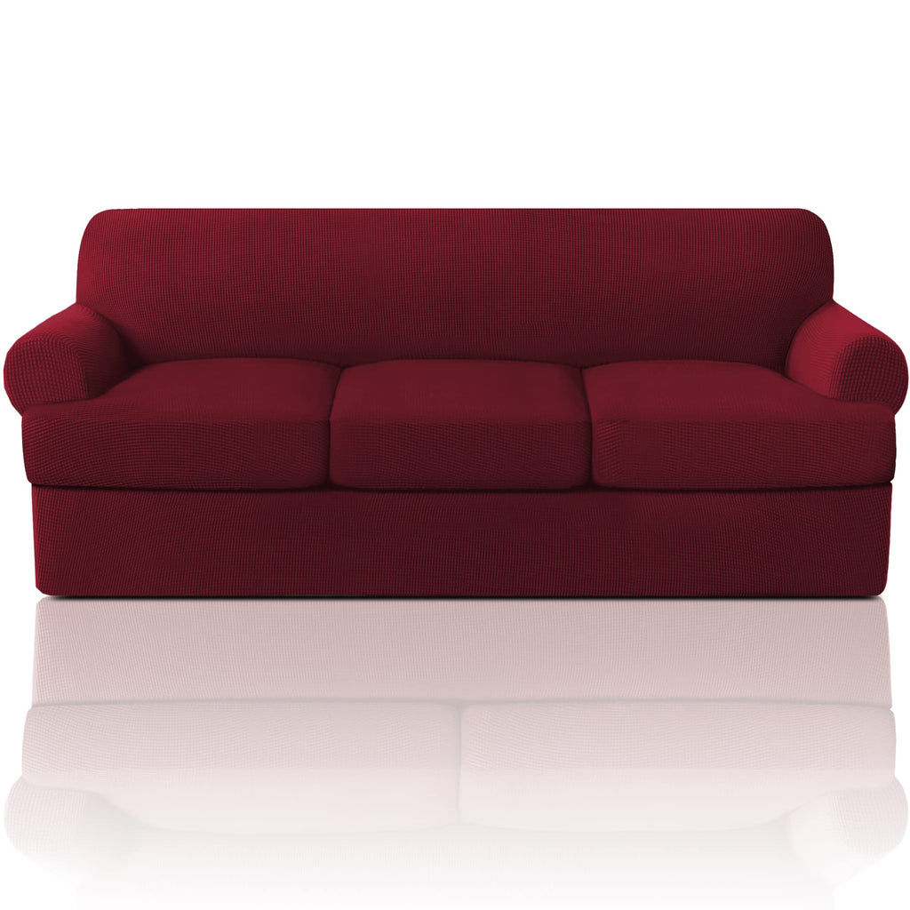 PrinceDeco T Cushion Loveseat Slipcover - 3 Pieces Sofa Cover for 2 Cushion Couch with 2 Individual T Shape Seat Covers Width Up to 76 Inch - Stretch, Machine Washable, Porcelain