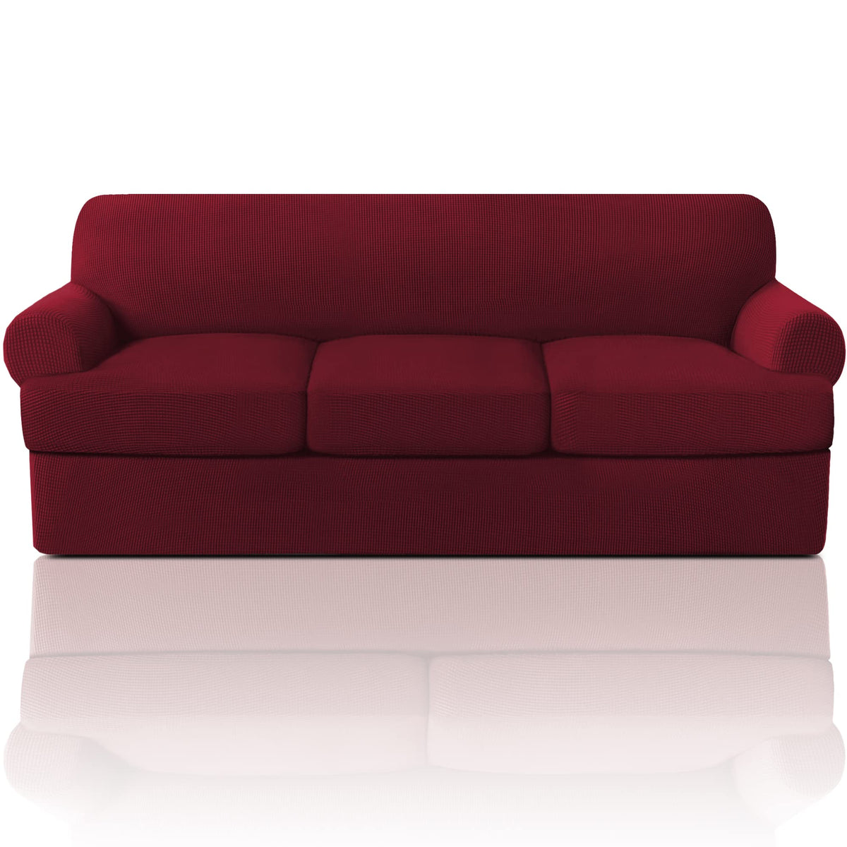 PrinceDeco T Cushion Loveseat Slipcover - 3 Pieces Sofa Cover for 2 Cushion Couch with 2 Individual T Shape Seat Covers Width Up to 76 Inch - Stretch, Machine Washable, Porcelain