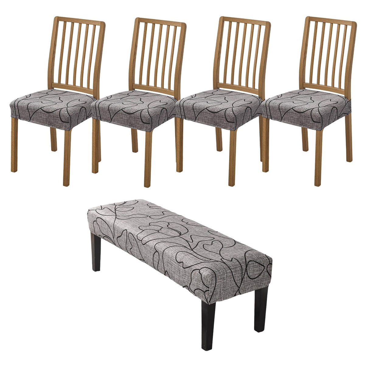 CRFATOP Dining Chair Seat Covers Set of 4 with Stretch Bench Slipcover,04