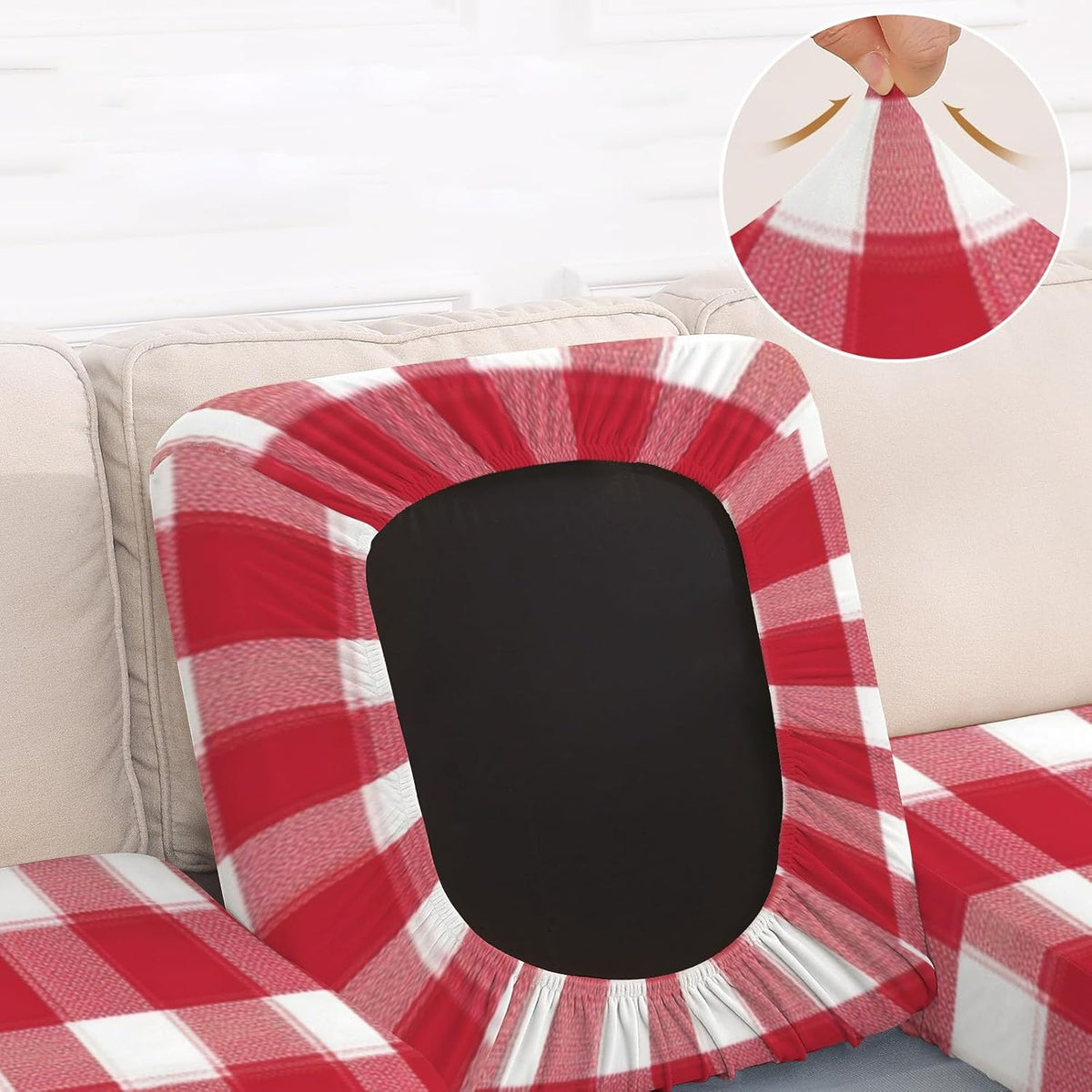 White Red Check Classical Loveseat Covers Couch Covers for 2 Cushion Couch, 1-Piece Stretch Sofa Slipcovers Anti-Slip Washable Furniture Protector for Dogs Pets