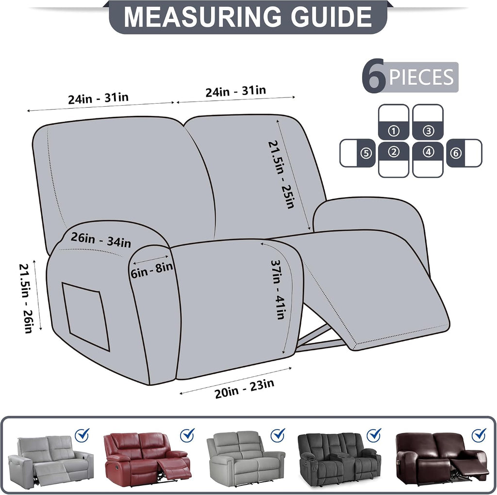 ANARACHON Leather Look Loveseat Recliner Cover, 6-Pieces Stretch Dual Recliner Sofa Covers, Soft Reclining Couch Slipcover, Washable Furniture Protector for Pets (2 Seater,256 Black)