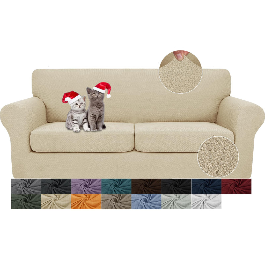 JIVINER 3 Pieces Stretch Couch Covers for 2 Cushion Couch Fitted Thick Loveseat Sofa Slipcover with 2 Seat Cushion Covers for Living Room Pet Dogs (Loveseat, Off White)