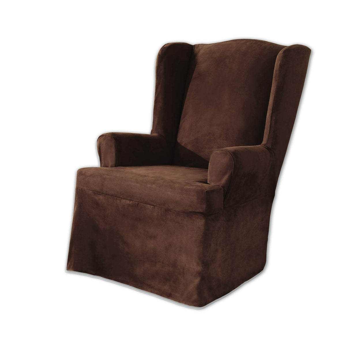 SureFit Home Décor Soft Suede Box Cushion Loveseat One Piece Slipcover, Relaxed Fit, Polyester, Machine Washable, Chocolate Color