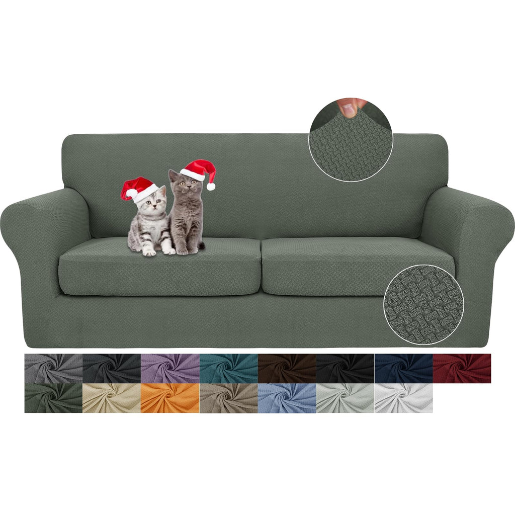 JIVINER 3 Pieces Stretch Couch Covers for 2 Cushion Couch Fitted Thick Loveseat Sofa Slipcover with 2 Seat Cushion Covers for Living Room Pet Dogs (Loveseat, Off White)