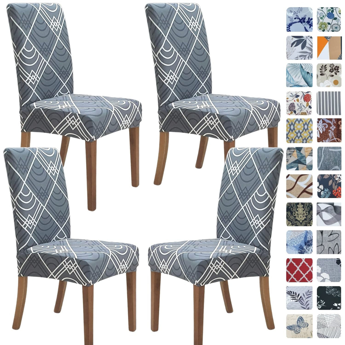 SPRINGRICO Chair Covers for Dining Room Set of 4, Stretch Dining Chair Cover, Washable Spandex Kitchen Parsons Chair Slipcovers, Removable Seat Protector for Home or Party (4 Pack, Lotus Gray)