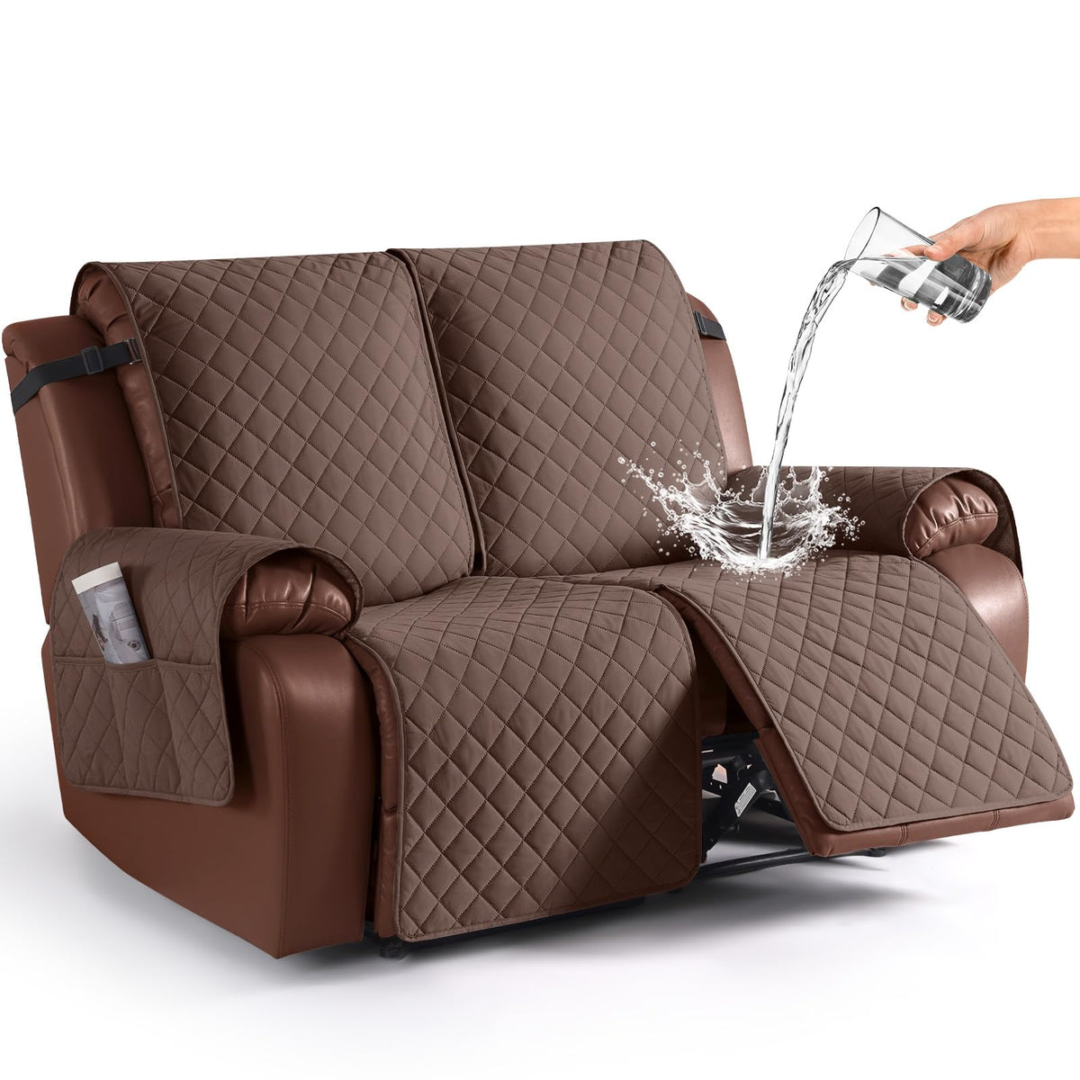 KinCam Waterproof Loveseat Recliner Covers Washable, 2 Seater, Light Gray
