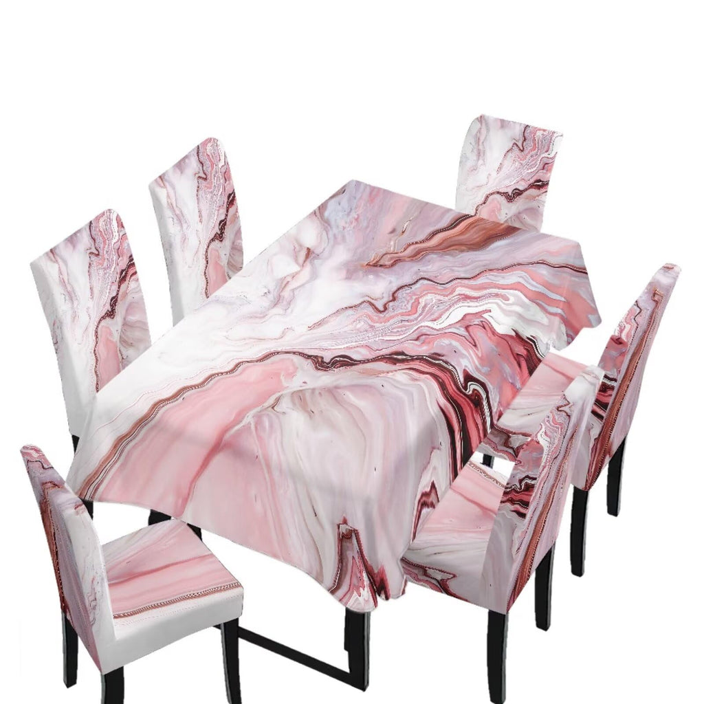 Palm Leaves Rectangular Table Cloth & Dining Chair Covers Set of 5, Stain Resistant Wipeable Chair Protectors for Farmhouse Rustic Home Kitchen Party Decor