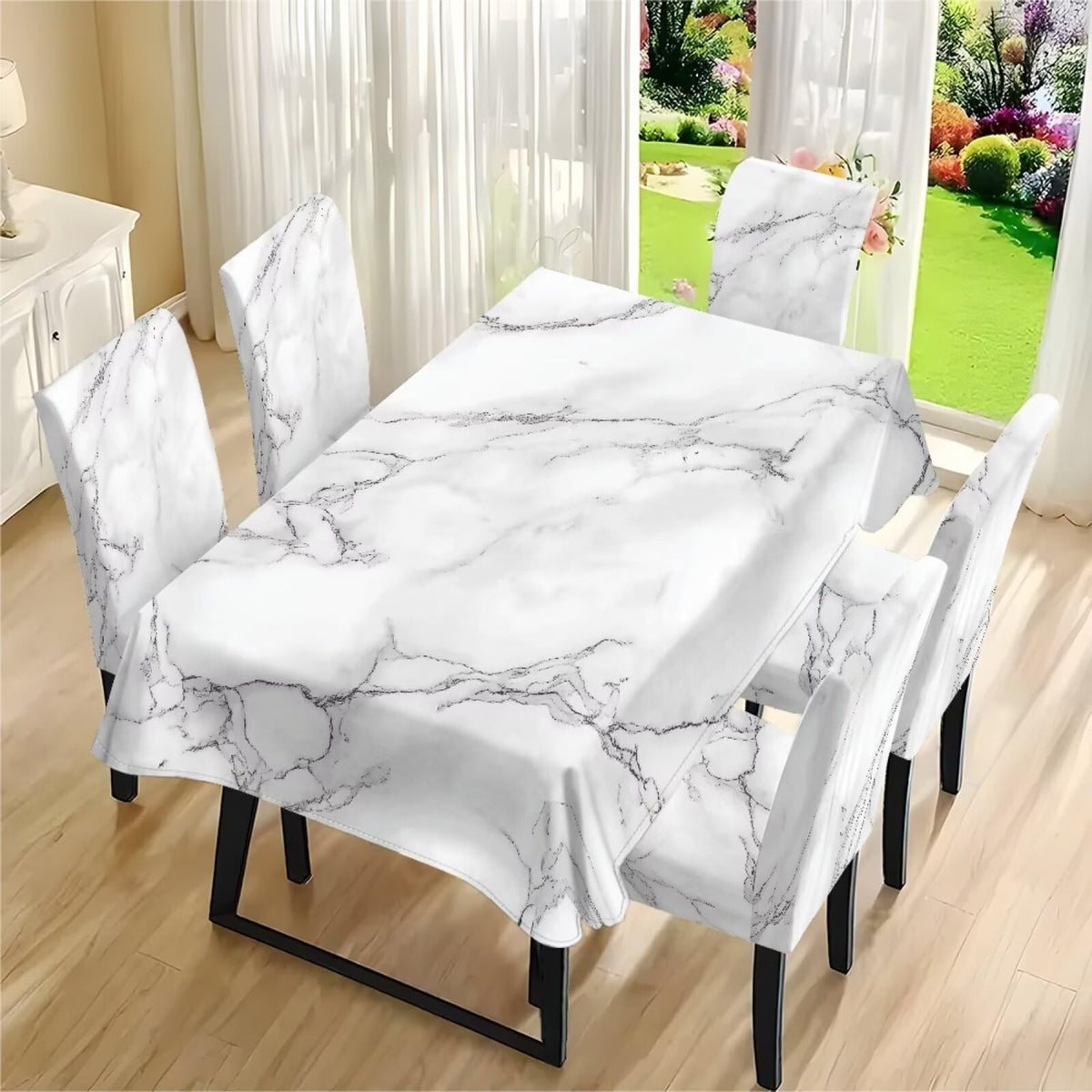 Thanksgiving Themed Dining Room Chair Cover and Tablecloths 5 Packs, Fall Leaf Print Kitchen Chair Seat Slipcovers Anti-Wrinkle Table Protector for Thanksgiving Day Party