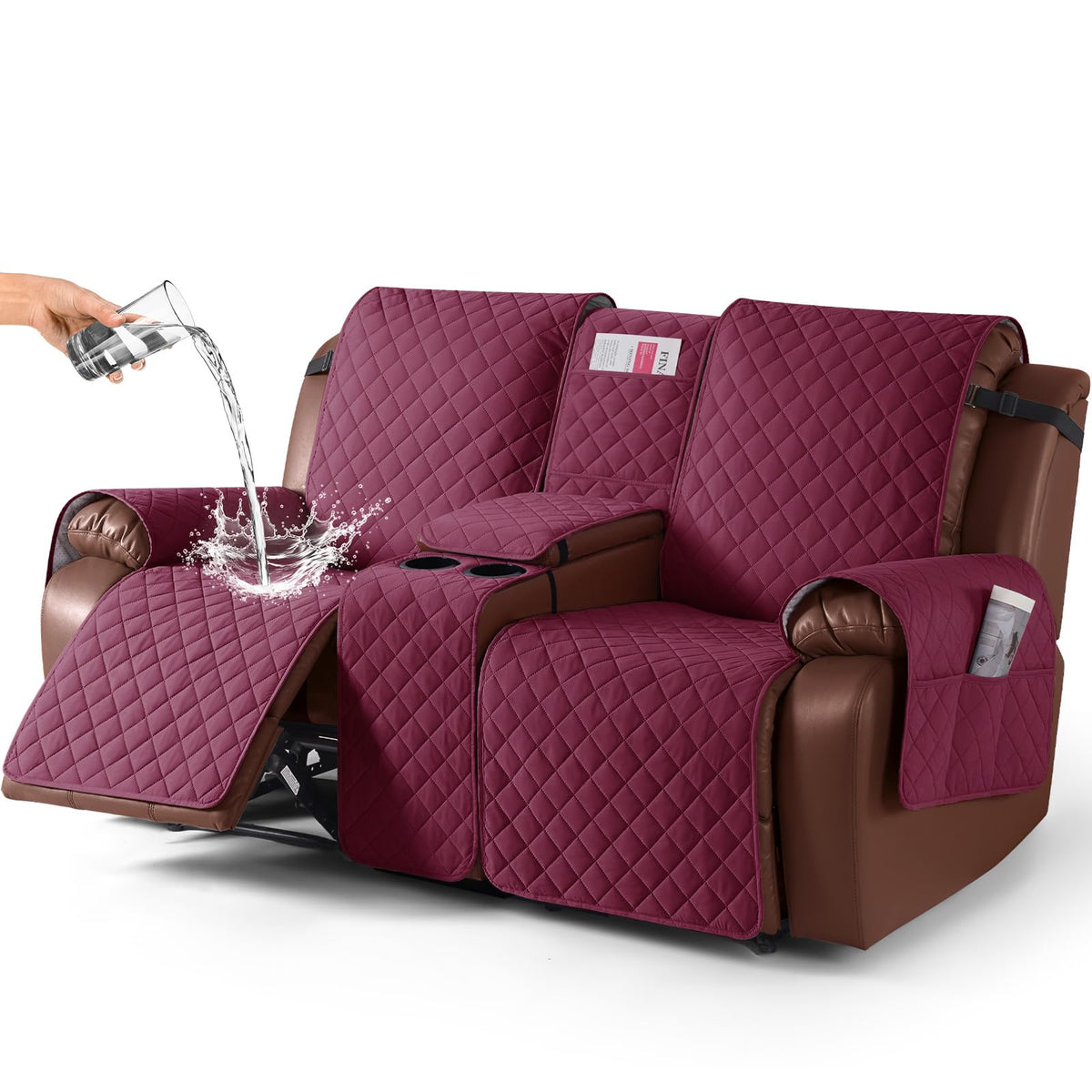 KinCam 100% Waterproof Loveseat Recliner Cover with Console, Khaki