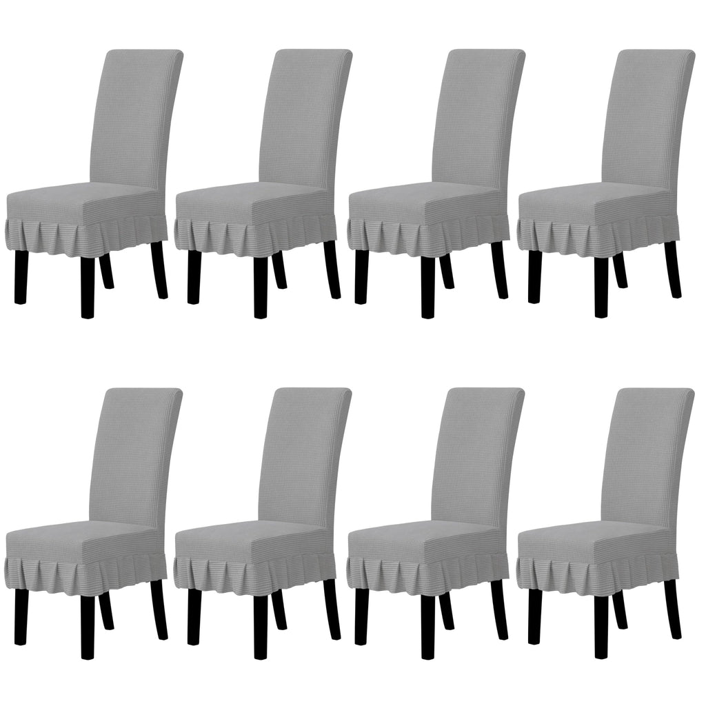 Easy-Going 2 PCS Stretch Dining Room Chair Covers with Skirt, Light Gray